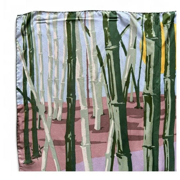 Vintage KEN SCOTT Silk Scarf  1970s "Animalia" Tiger Crane Bamboo‎ Print Flaws - Picture 2 of 13